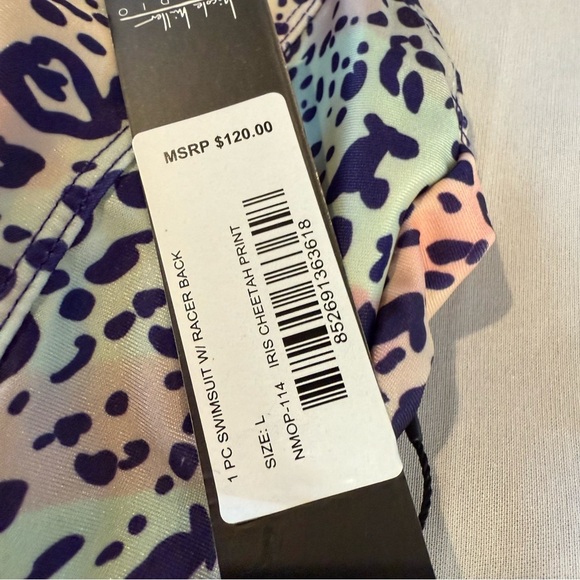 Nicole Miller Bathing Suit Cheetah Print, Racer Back, Size L - Picture 2 of 9
